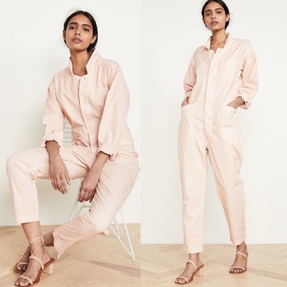 Sundry Tiny Heart Boilersuit Utility Jumpsuit 0 Rosebud Peach Long Sleeve Pocket